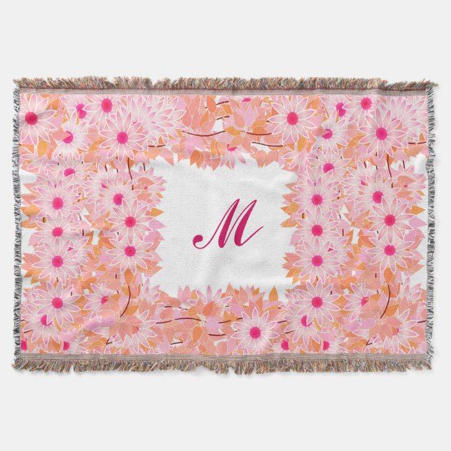 Couverture Monogramme encadré de fleurs - rose et pêche (Devant)