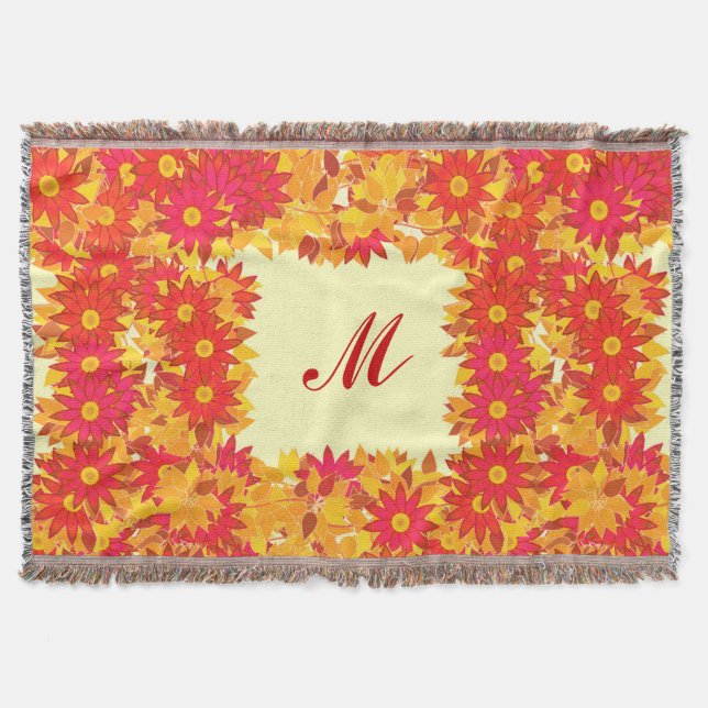 Couverture Monogramme encadré de fleurs - rouge et or (Devant)