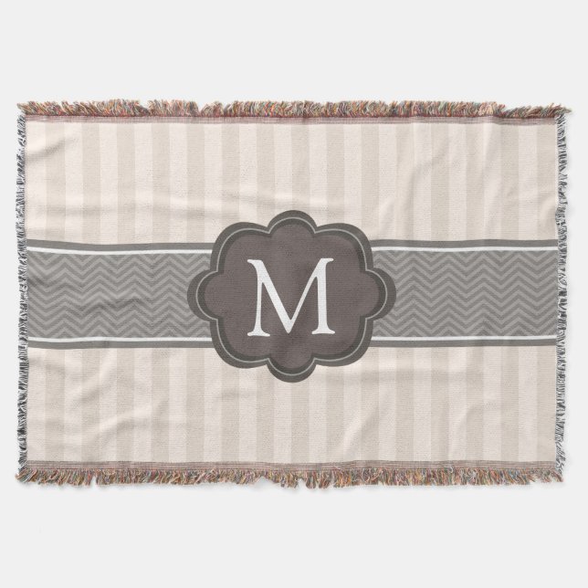 Couverture Monogramme fait sur commande Brown de rayures (Devant)