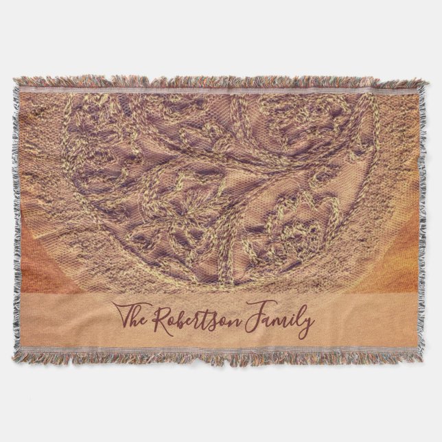 Couverture Monogramme Floral Famille Boho Rétro Orange Poussi (Devant)
