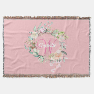 Couverture Monogramme Initial Rose Féminin Rose Script Été