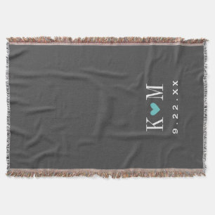 Couverture Monogramme Mariage moderne gris et turquoise