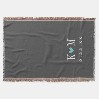 Couverture Monogramme Mariage moderne gris et turquoise