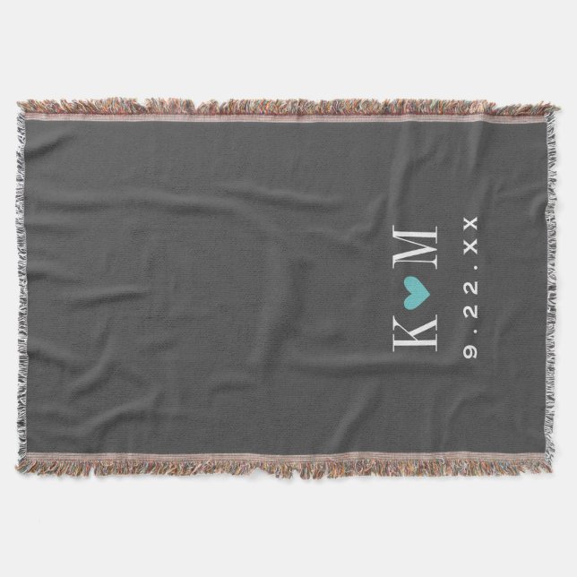 Couverture Monogramme Mariage moderne gris et turquoise (Devant)