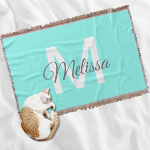 Couverture monogramme moderne chic minimaliste turquoise aqua