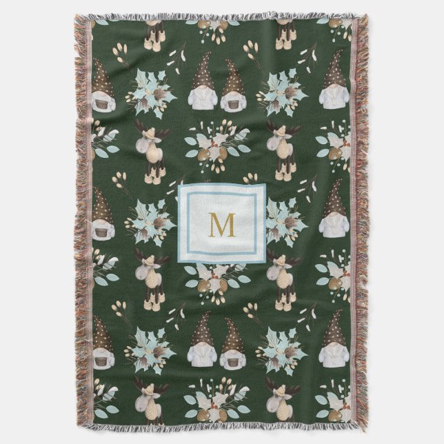 Couverture Monogramme moderne Noël Gnomes et Moose Design (devant Vertical)