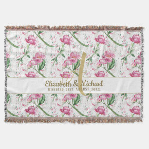 Couverture Monogramme or Pink Peonies Feuilles verts Nouveaux