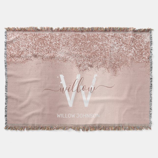 Couverture Monogramme rose Gold Blush Rose Girl Parties scint (Devant)