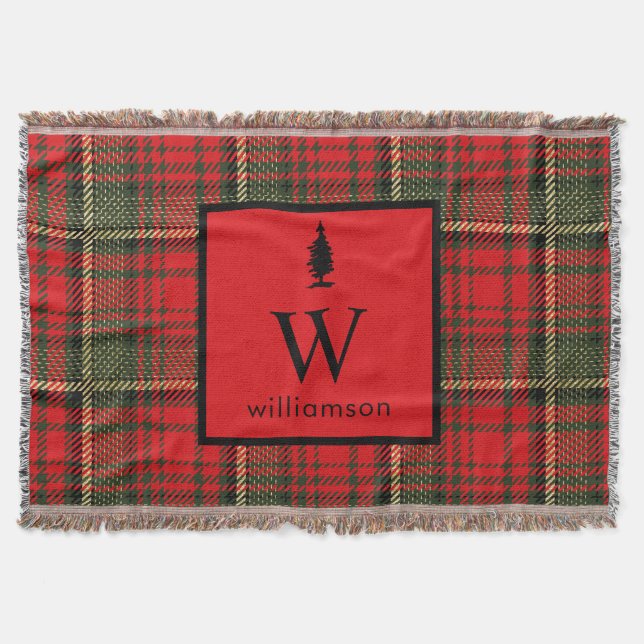 Couverture Monogramme rustique de Noël Tartan Plaid (Devant)