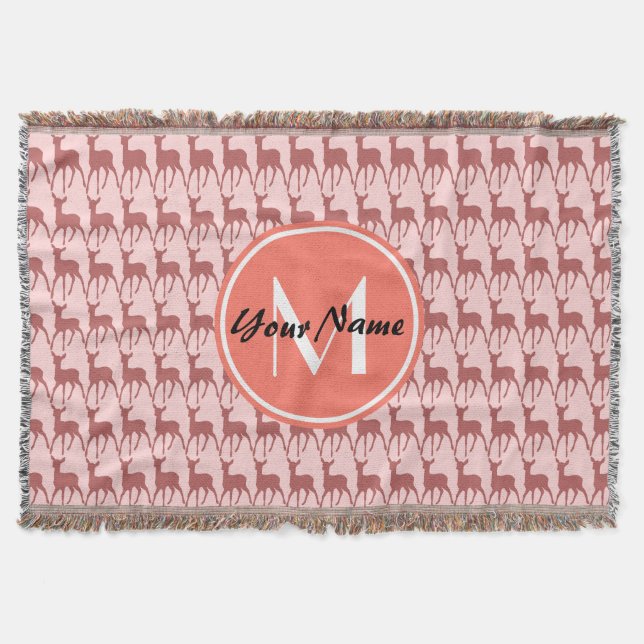 Couverture Monogramme Saumon rose cerf, nom personnalisé (Devant)