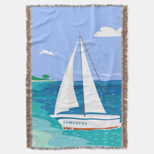 Couverture Monogramme Vaisseau Côtier Tropical Jetée Blanche