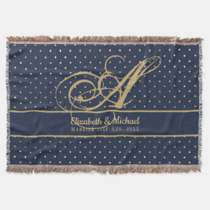 Couverture Monorgam Navy Blue Gold Polkadot Newlywes Mariage