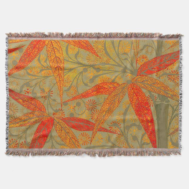 Couverture Morris & Co. motif Bamboo Godwin orange et sauge (Devant)