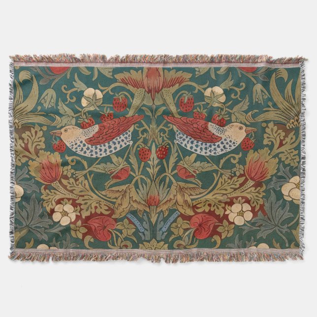 Couverture Morris Strawberry Thief Vert sarcelle Rouge Art fl (Devant)