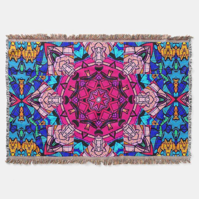 Couverture Mosaic rose Mandala Floral Psychédélique Rétro (Devant)