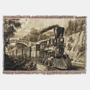 Couverture Moteur de train à vapeur vintage Locomotive Sepia