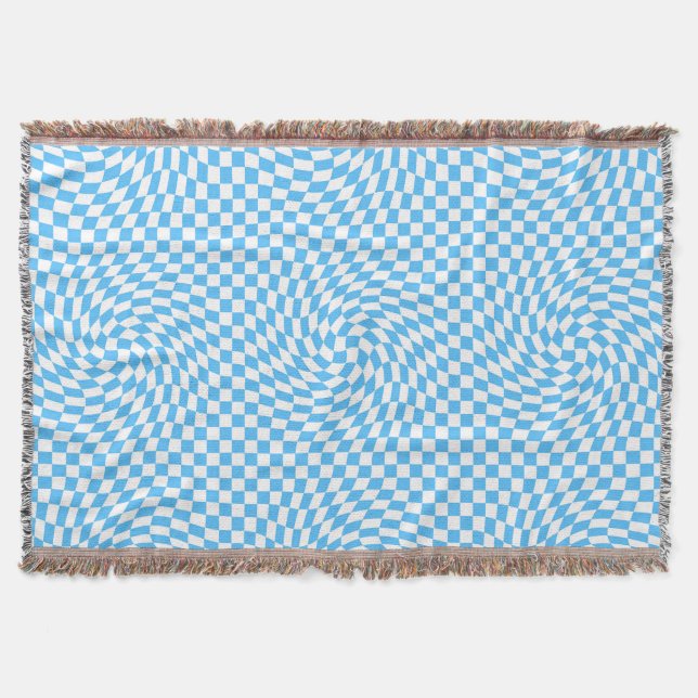 Couverture Motif à carreaux déformés bleu clair et blanc chic (Devant)