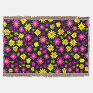 Couverture Motif à fleurs - Rose chaud, Jaune et Noir