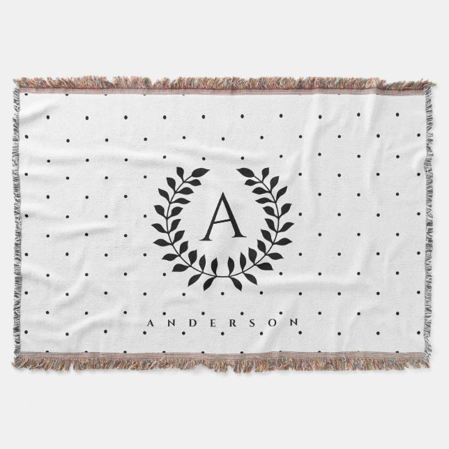 Couverture Motif à pois monogramme laurier noir et blanc (Devant)