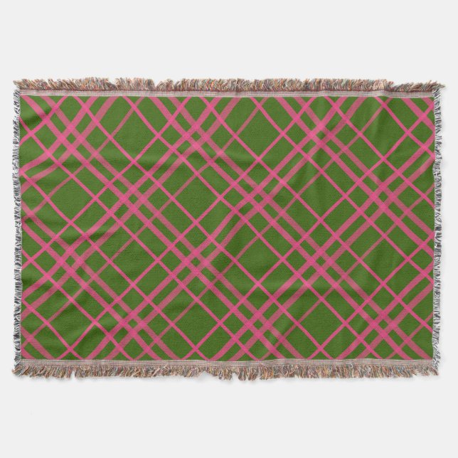 Couverture Motif à rayures carreaux rose sur fond vert  (Devant)