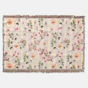 Couverture Motif à rayures florales rose pâle