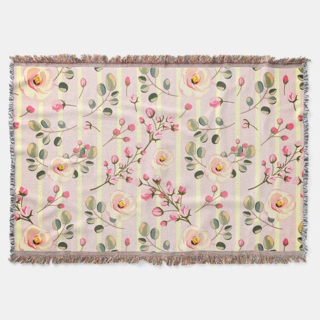Couverture Motif à rayures florales rose pâle (Devant)
