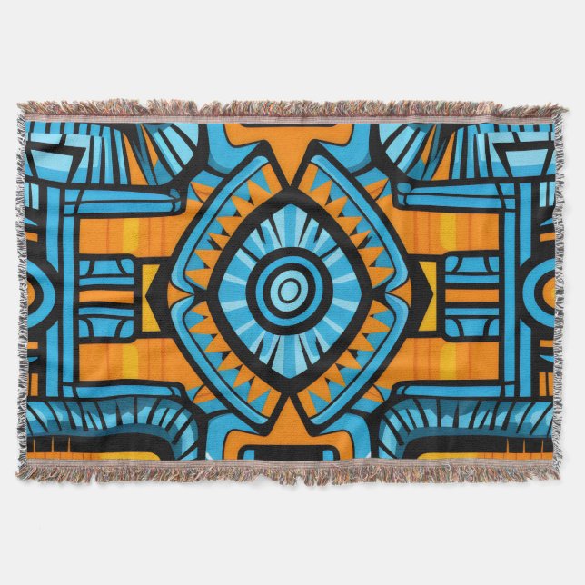 Couverture motif abstrait turquoise et bleu (Devant)