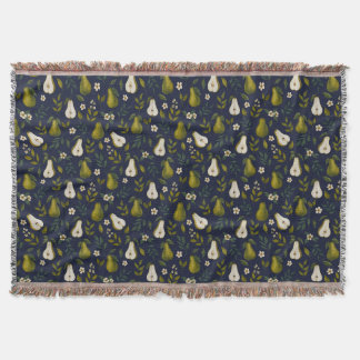 Couverture Motif aquarelle de poire verte sur fond bleu foncé