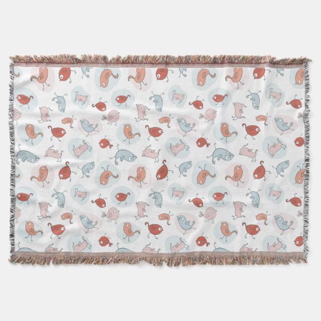 Couverture motif avec des oiseaux de bande dessinée (Devant)