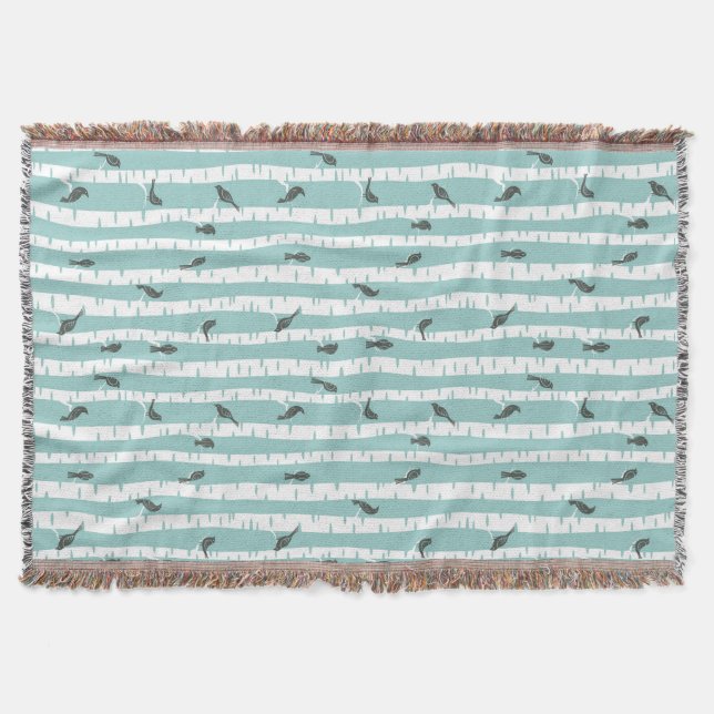 Couverture Motif avec des oiseaux et des arbres (Devant)