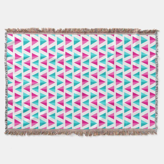 Couverture Motif bleu géométrique de triangles de rose et (Devant)