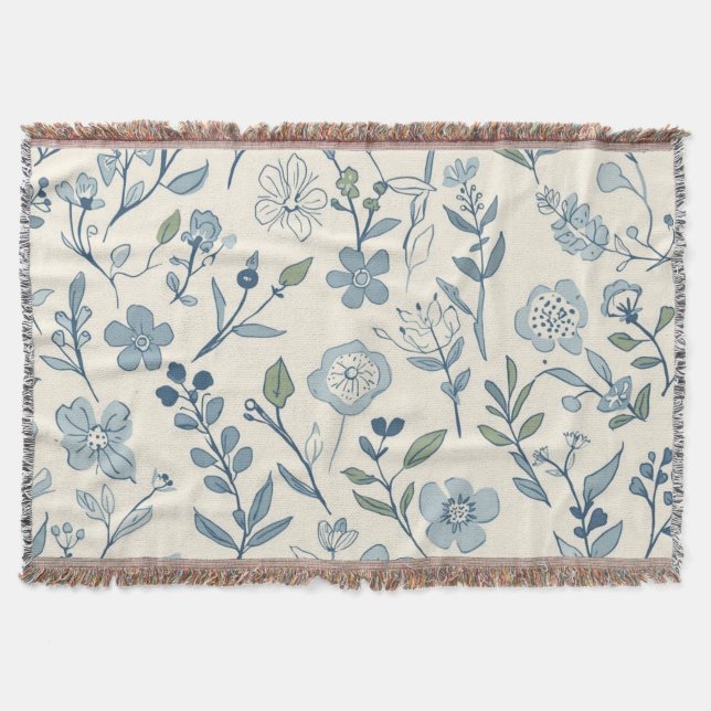 Couverture Motif botanique de prairie de fleurs sauvages bleu (Devant)