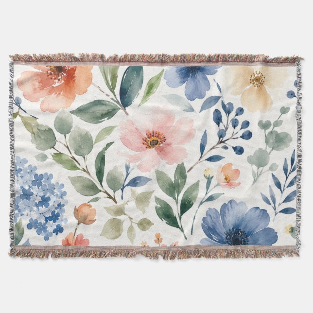 Couverture Motif botanique moderne de fleurs sauvages à l'aqu (Devant)
