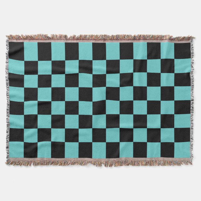 Couverture Motif Checker - bleu vert et noir (Devant)
