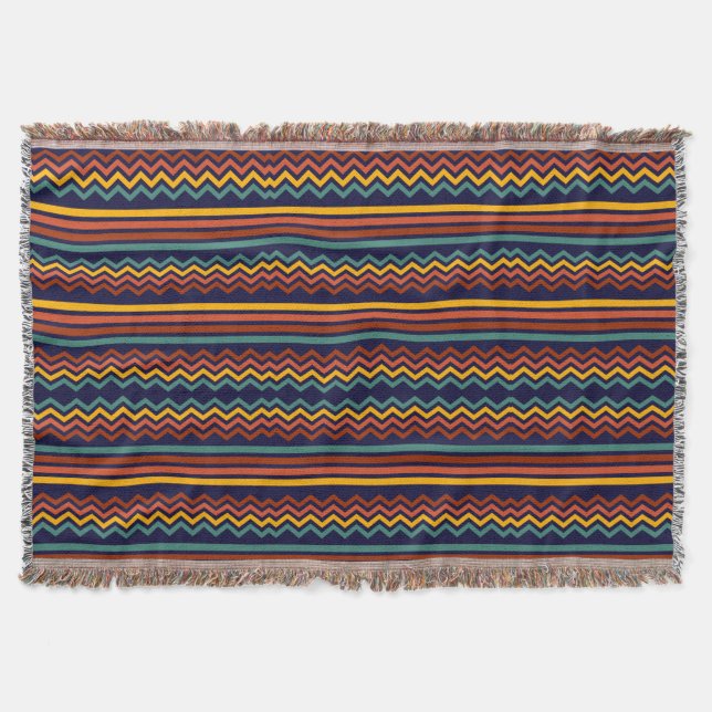 Couverture Motif chevron rayé rétro navy et moutarde des anné (Devant)