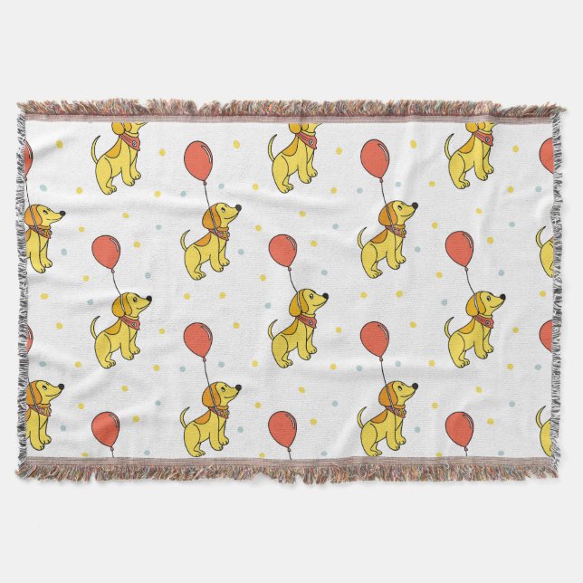 Couverture Motif Chiens Joyeux avec Ballons (Devant)