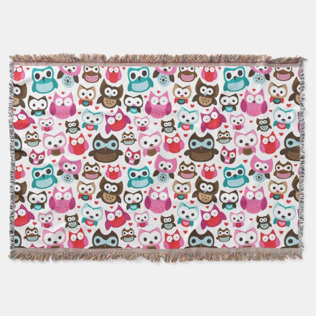 Couverture motif coloré de hibou (Devant)