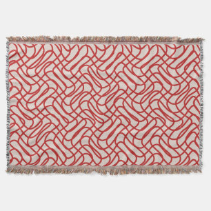 Couverture Motif Crème Et Ligne Abstraite Rouge