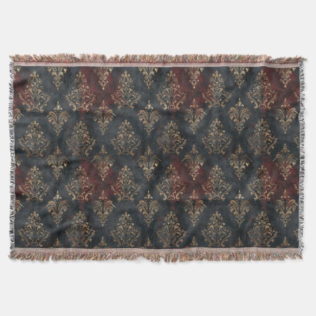 Couverture Motif Damask Noir Or Persan (2) (Devant)