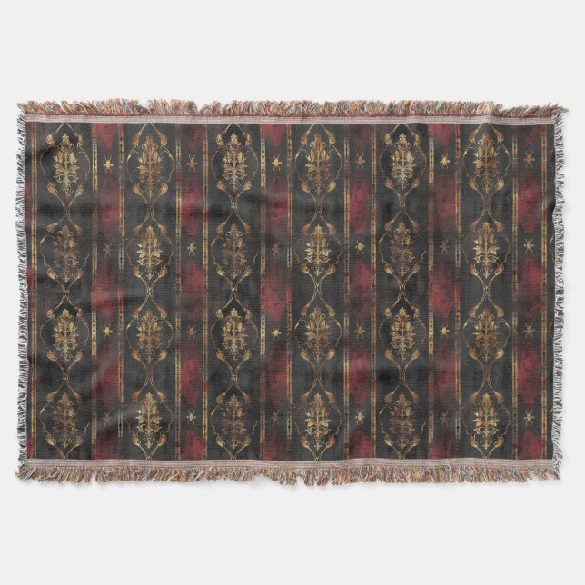 Couverture Motif Damask Noir Or Persan (3) (Devant)