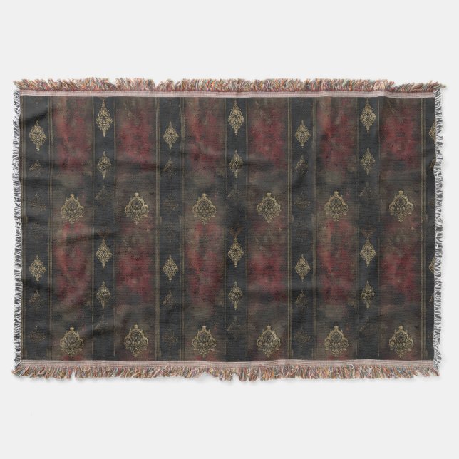 Couverture Motif Damask Noir Or Persan (4) (Devant)