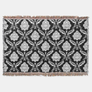 Couverture Motif Damassé Rococo Blanc sur Noir
