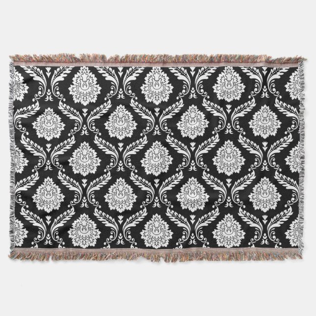 Couverture Motif Damassé Rococo Blanc sur Noir (Devant)