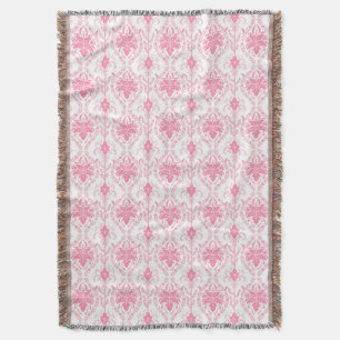 Couverture motif damassé rose blanc