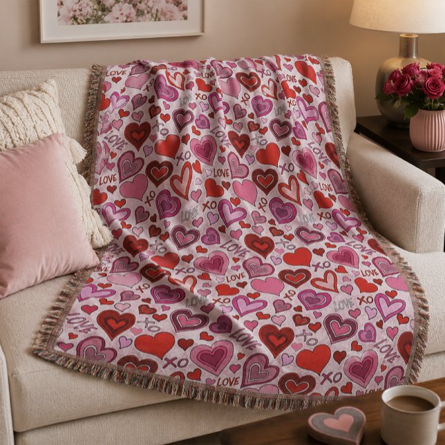 Couverture Motif d'amour de cœurs roses rouges mignons Blush (Créateur téléchargé)