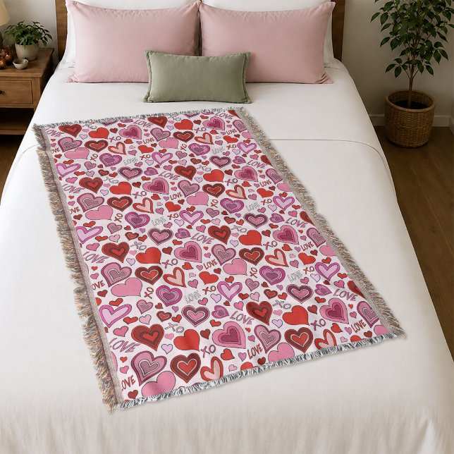 Couverture Motif d'amour de cœurs roses rouges mignons Blush (Créateur téléchargé)
