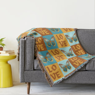 Couverture Motif d'amour papillon Dégradé bleu et orange