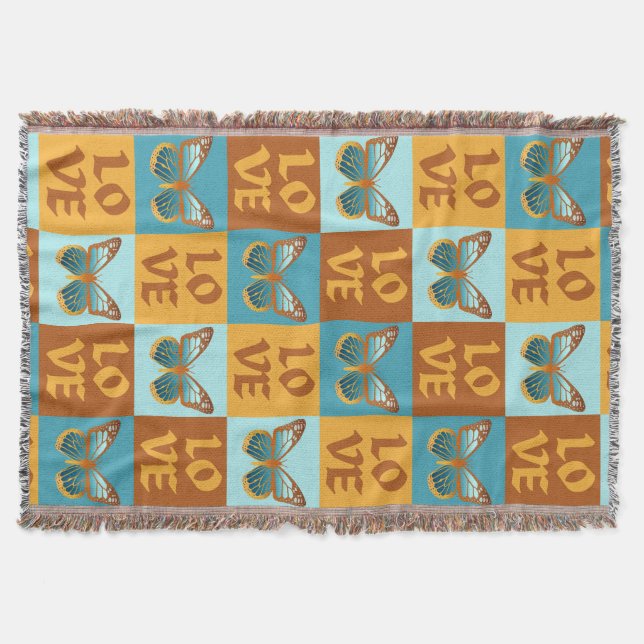Couverture Motif d'amour papillon | Dégradé bleu et orange (Devant)