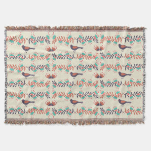 Couverture Motif d'art folklorique d'oiseaux et de fleurs