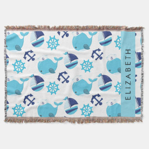 Couverture Motif De Baleines, Baleines Bleues, Votre Nom